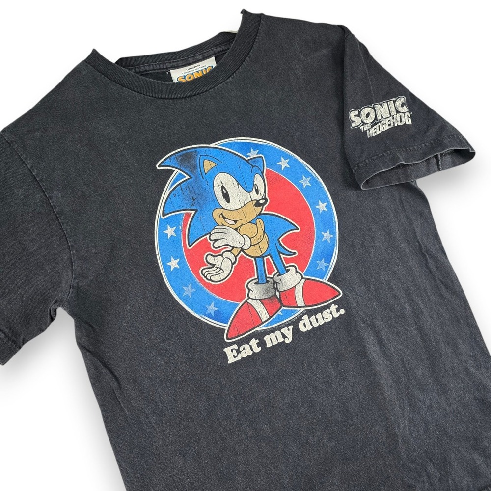 Sonic The Hedgehog T Shirt Mens Small Black Cotton Eat My Dust Graphic Retro Y2K